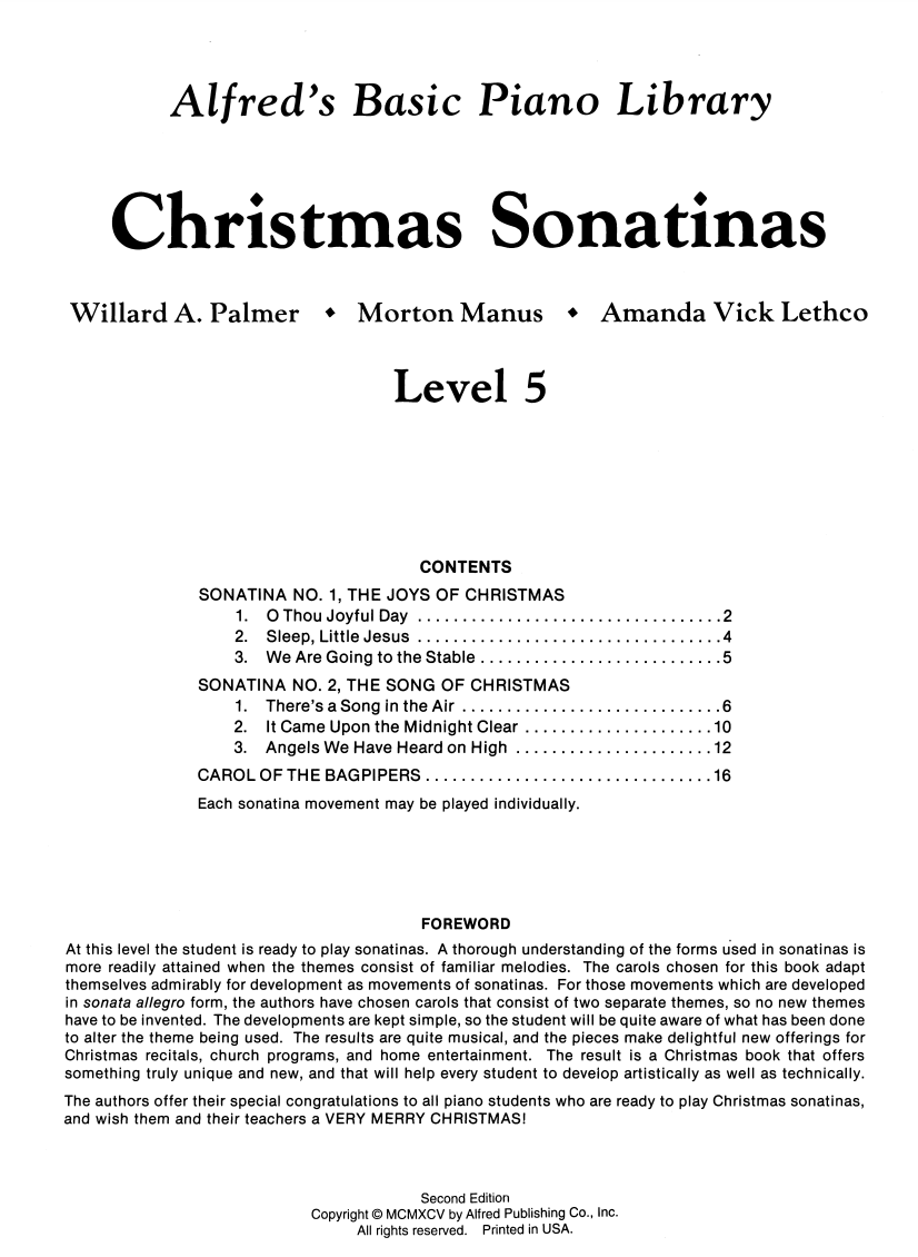 Abp Christmas Sonatinas Level 5 - Amanda Vick Lethco|Morton Manus|Willard A. Palmer - Piano Alfred Music