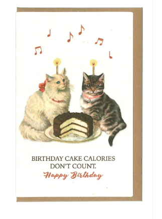 Greeting Card Birthday Cake Calories Don't Count Two Cats with Candles on their Head