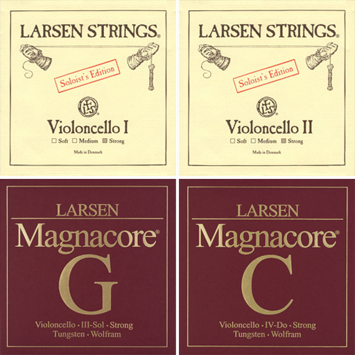 Larsen Cello Set, Strong Solo A&D with Strong Magnacore G&C