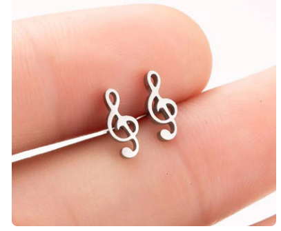 Stud Earrings Treble Clef Silver