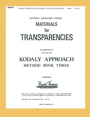 Kodaly Approach - Method Book Three - Transparencies - Katinka Daniel Shawnee Press Transparencies Package