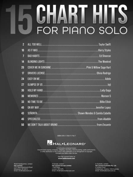 15 Chart Hits for Piano Solo - Piano Solo Hal Leonard 1105467