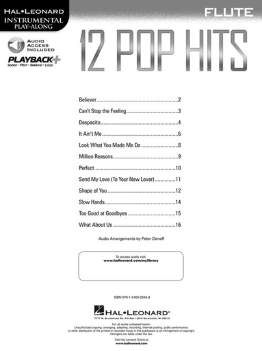 12 Pop Hits - Flute - Flute Online Audio - Hal Leonard