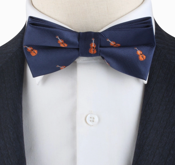 Bow Tie Violin Navy Blue with Orange Violins