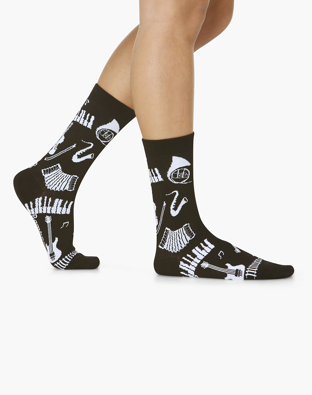 Womens Music Socks Black with White Musical Instruments 'All That Jazz' Size 2-8 Bamboo