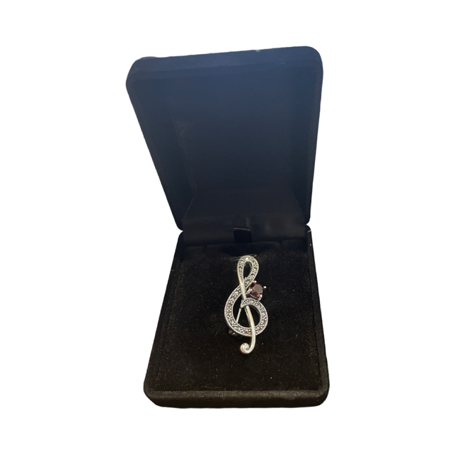 Marcasite Treble Clef Pin/Brooch with a Garnet Stone