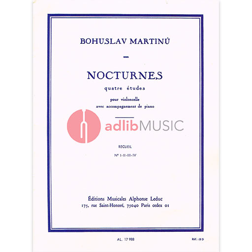 Martinu - Nocturnes Complete - Cello/Piano Accompaniment Leduc AL17988