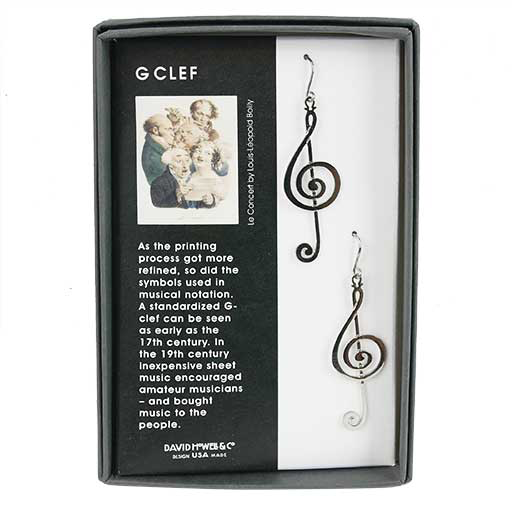 Large Treble Clef Silver Tone Drop Earrings