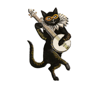 Greeting Card Harlequin Cat Playing the Banjo