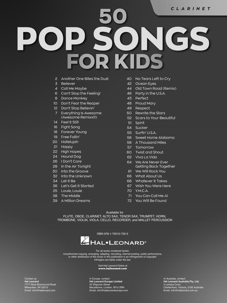 50 Pop Songs for Kids for Clarinet - Hal Leonard