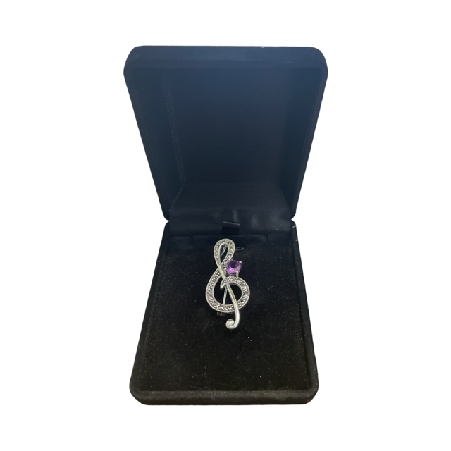 Marcasite Treble Clef Pin/Brooch with an Amethyst Stone