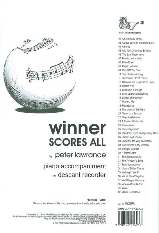 WINNER SCORES ALL FOR DESCANT RECORDER PNO ACCOM - RECORDER - BRASSWIND