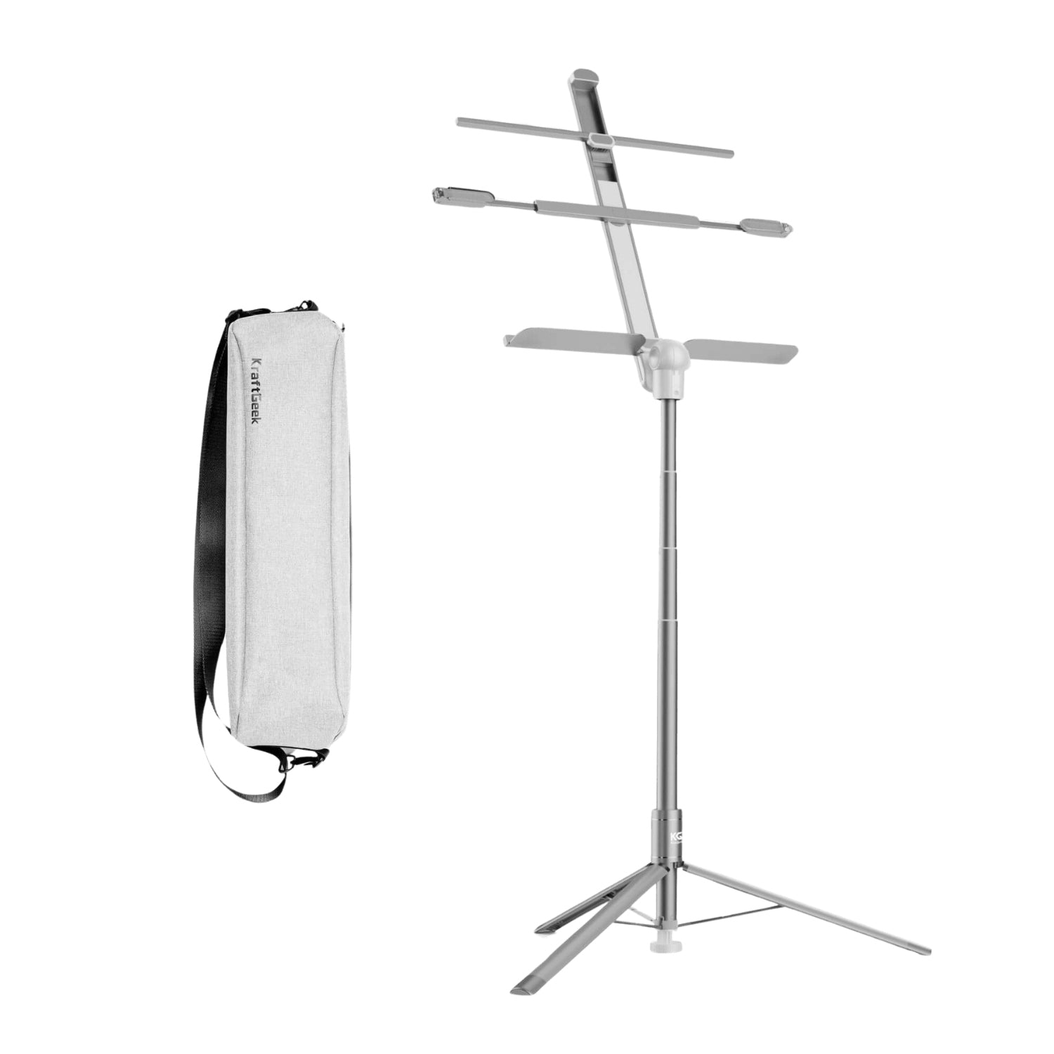 KraftGeek Bravo Collapsible Music Stand Concerto Combo Kit White with Bag/Light/Phone and Tablet Mount