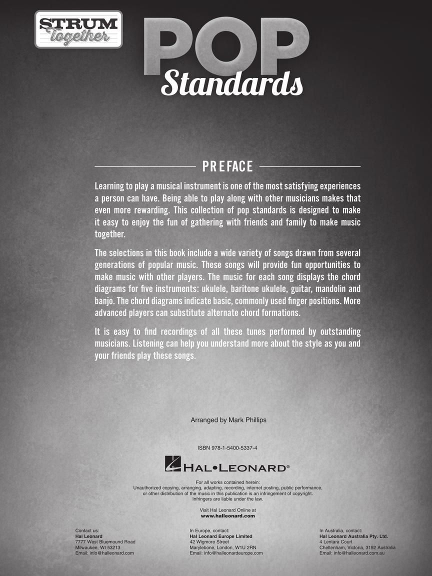 Pop Standards - Strum Together - Ukulele, Baritone Ukulele, Guitar, Mandolin, Banjo - Hal Leonard