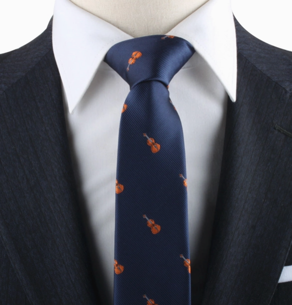 Tie Violin Navy Blue with Orange Violin