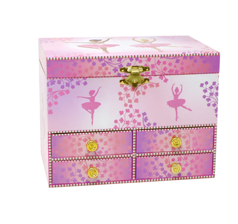 Pink Poppy Ballet Musical Jewellery Box Brunette and Blonde Ballerinas in Pink Tutus Rectangular